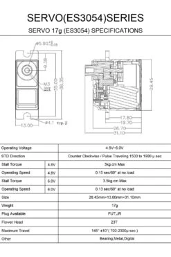 Emax ES3054 Servo - 3.5Kg (48.6 Oz In), .13-sec - 17 Grams -Aloft Hobbies Shop es3054 1